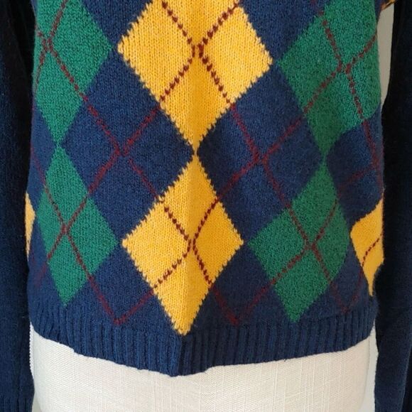 American Eagle Argyle Knit Sweater Navy Yellow Green Size M NWOT Preppy Academia - Picture 4 of 12